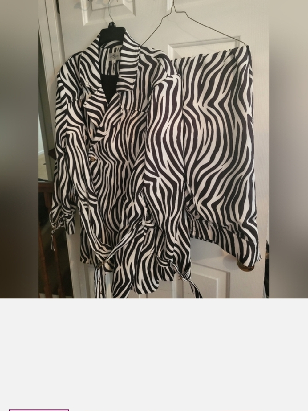 Sassy Jones Savannah Zebra Print Double-Breasted Belted Pant Suit - Picture 2 of 4